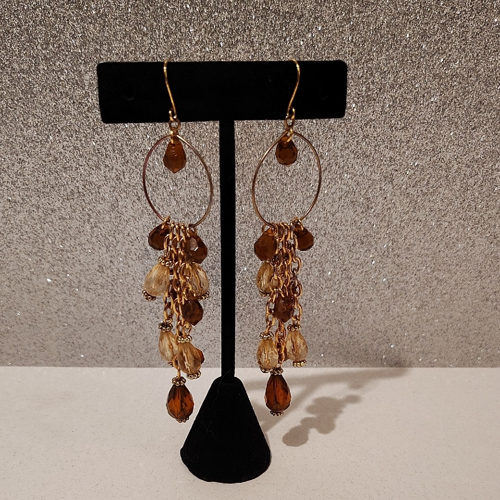 3/$15 SALE! Gold Earrings with Amber Colored Beads Dangle Earrings